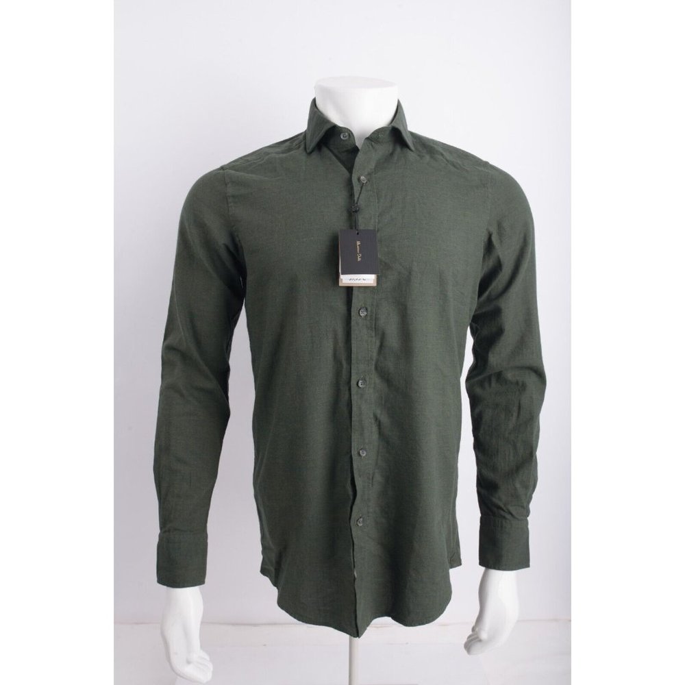 Massimo Dutti Mens Dress Shirt Slim Fit Size S Forest Green Cotton